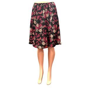 CCC Abstract Retro Pink Swirl Paisley Midi Skirt Black Cream Boho Elastic Waist